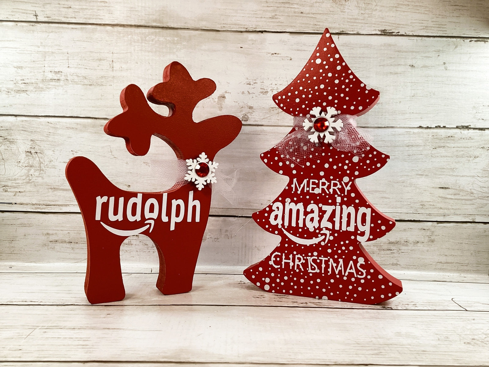 AGD Christmas Decor -  Red White Amazing Tree Rudolph Reindeer 2pc