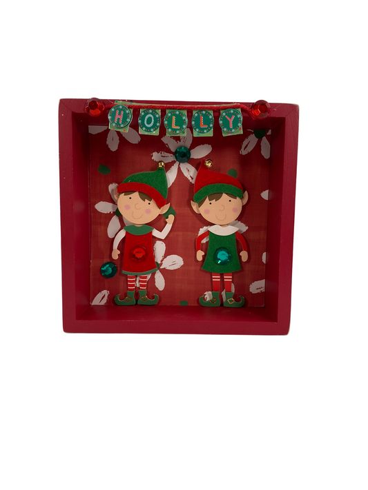 AGD Christmas Decor - Holly Jolly Elf Elves Box Sign