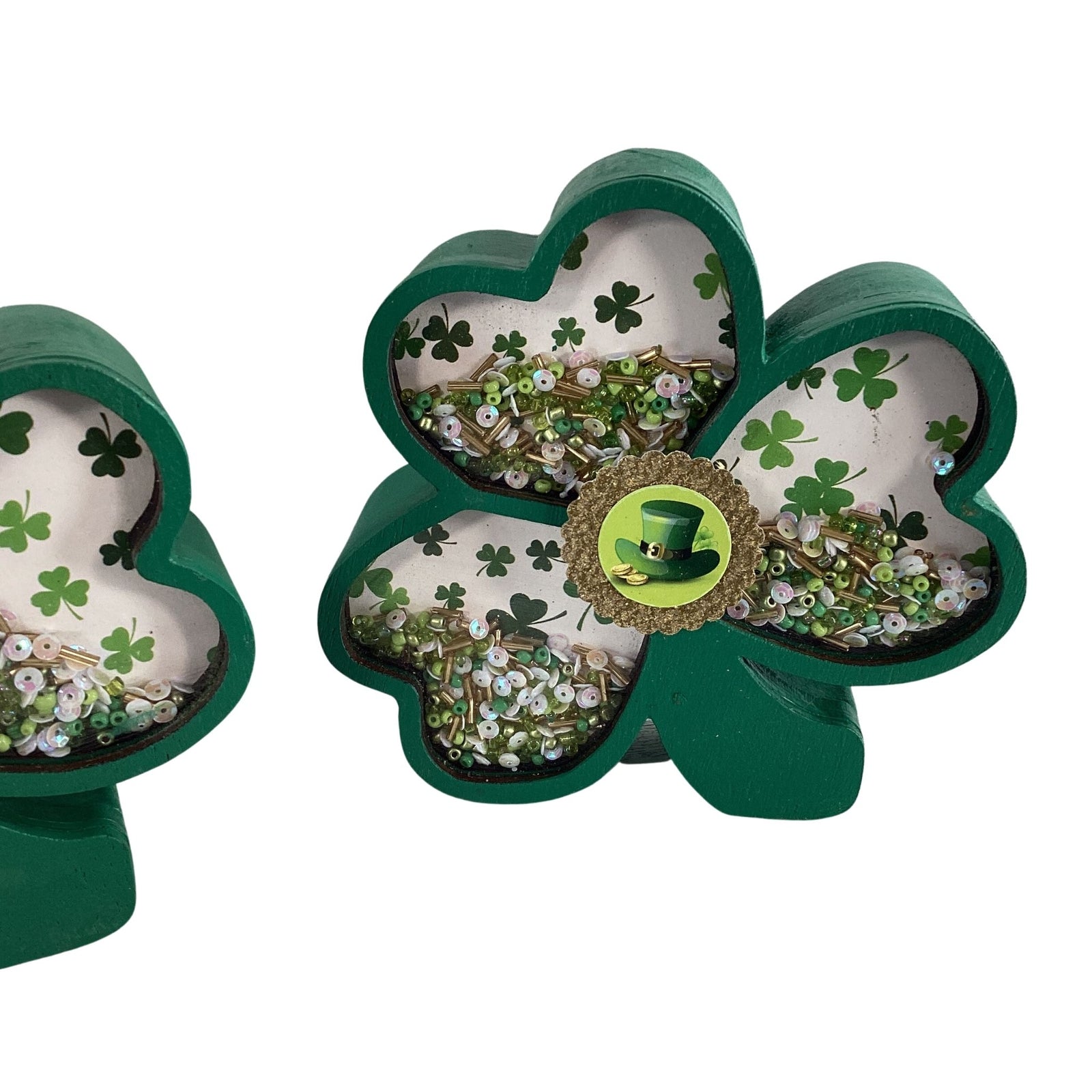 AGD St Patrick Decor -  Shamrock Chunky Wood Shaker Sitter 2pc