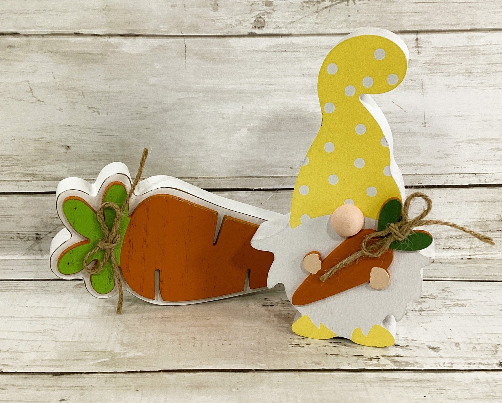 HL YI  Easter Decor - Chunky Wood Carrot Gnome Tier Tray 2pc Set