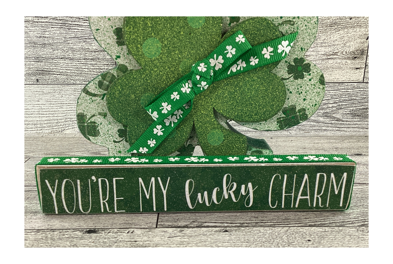 AGD St Patrick's Decor - Lucky Charm Chunky Shamrock & Sign 2pc.