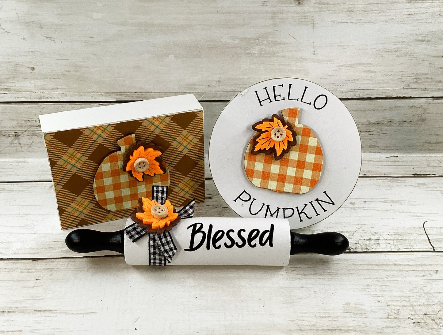 AGD Fall Decor - Hello Pumpkin Pie Time Tier Rolling Pin Tray Sign 3pc
