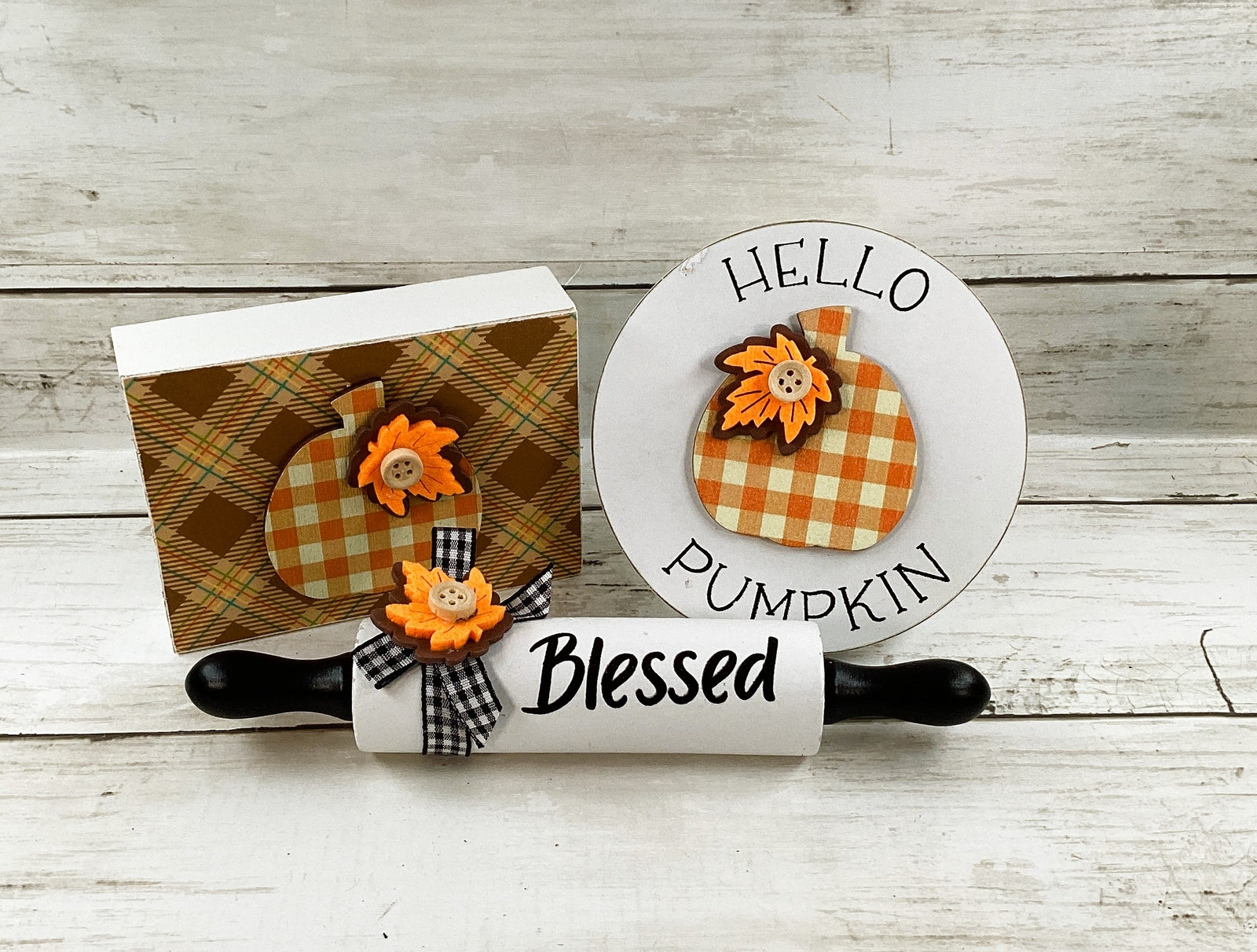 AGD Fall Decor - Hello Pumpkin Pie Time Tier Rolling Pin Tray Sign 3pc