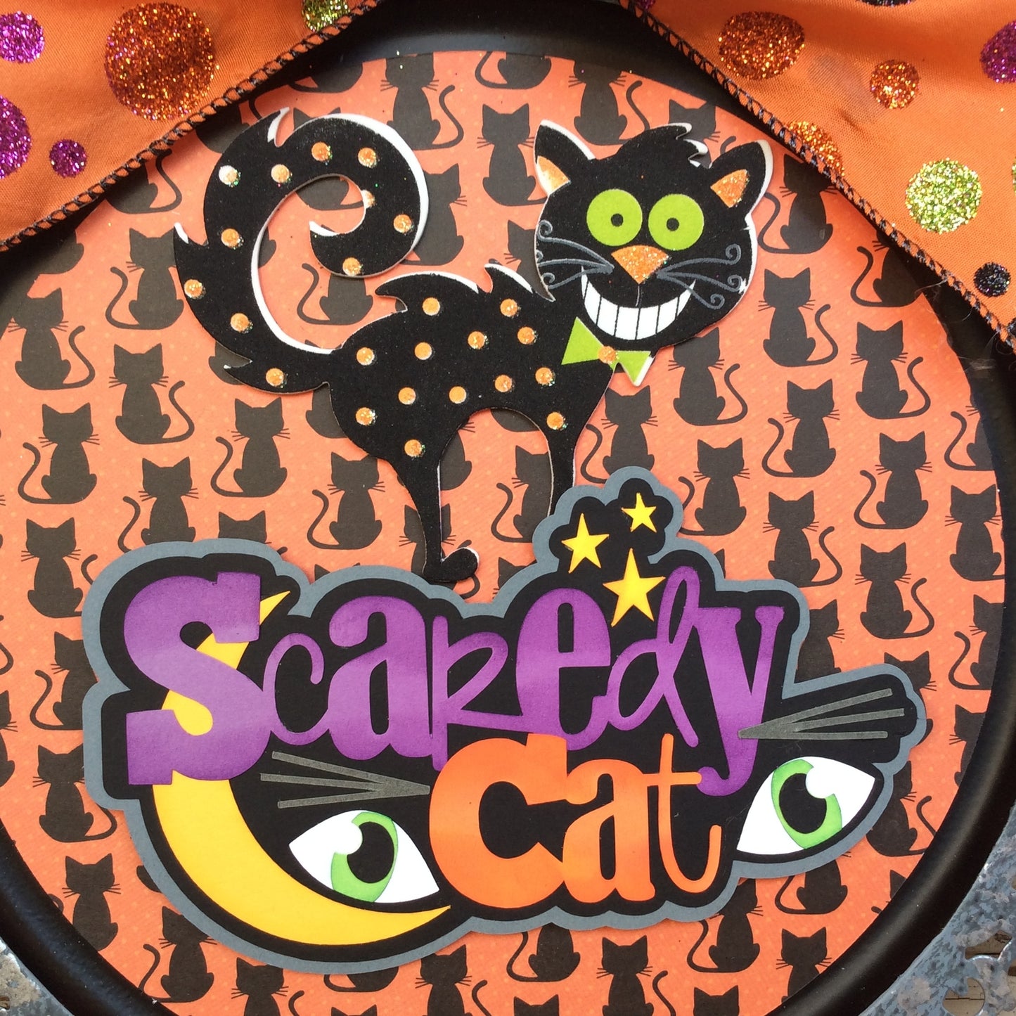 AGD Halloween Decor - Scaredy Black Cat Metal Charger Plate