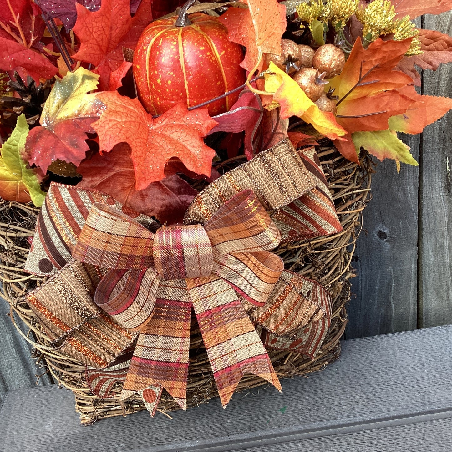 AGD Fall Decor - Large Blessings Grapevine Basket Harvest Floral Wreath