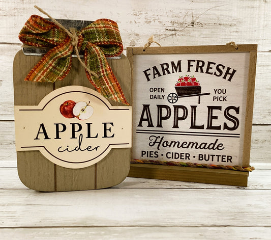 AGD Fall Decor - Chunky Wood Apple CiderJar Market Sign 3pc Set