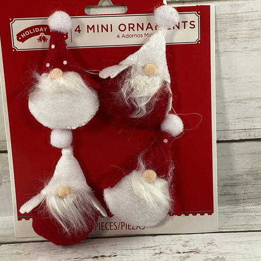 WM Christmas Decor - Miniature Tree Red White Gnome Ornaments 4pc Set
