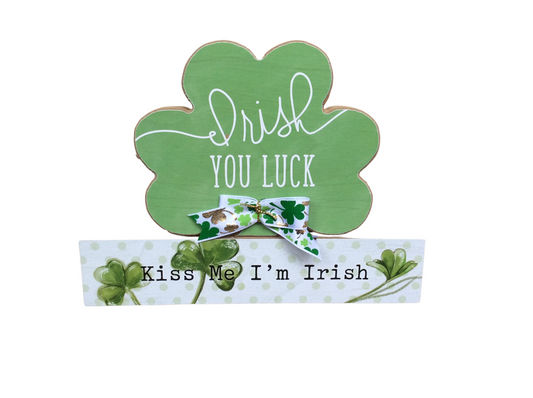 AGD St Patrick's Decor - Kiss Me I'm Irish Chunky Shamrock & Sign 2pc.