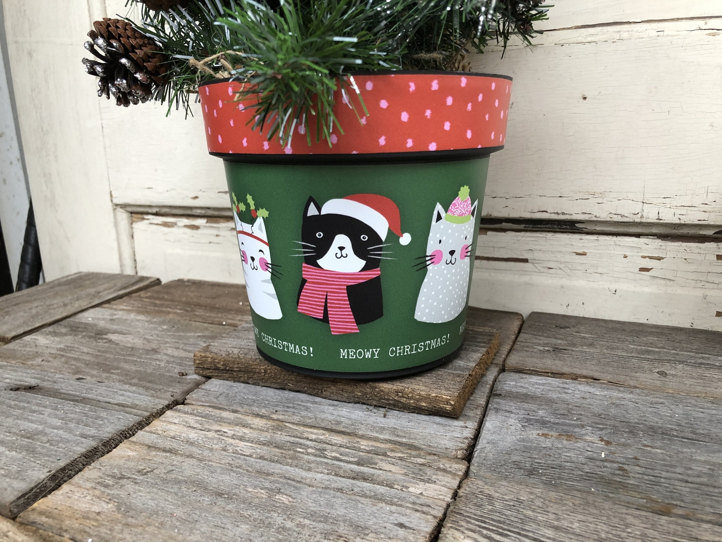 AGD Christmas Decor - Artificial Pine Tree in Kitty Cat Planter