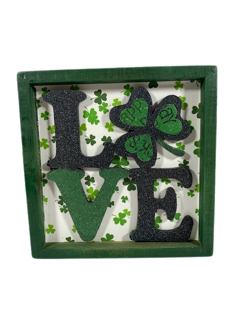 AGD St Patrick's Decor - Love Shamrock Clover Tiered Tray Inset Sign