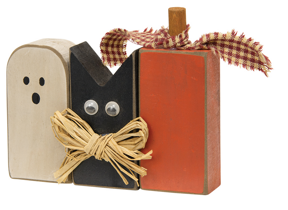 CWI Halloween Decor - Primitive Cat Ghost Pumpkin Friends Blocks
