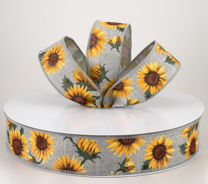 CO Fall Craft Supply - Gray Mustard Sunflower Polka-dot 1.5-inch 10yds each