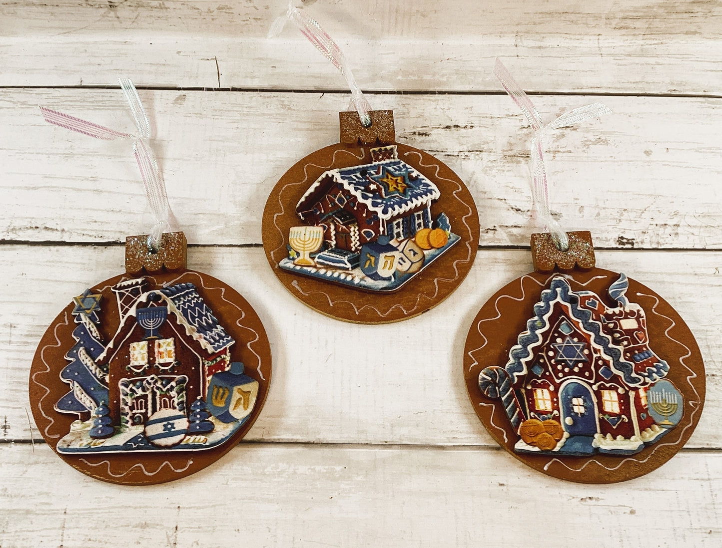 AGD Jewish Decor - Hanukkah Menorah Dreidel Gingerbread Ornaments 12pc