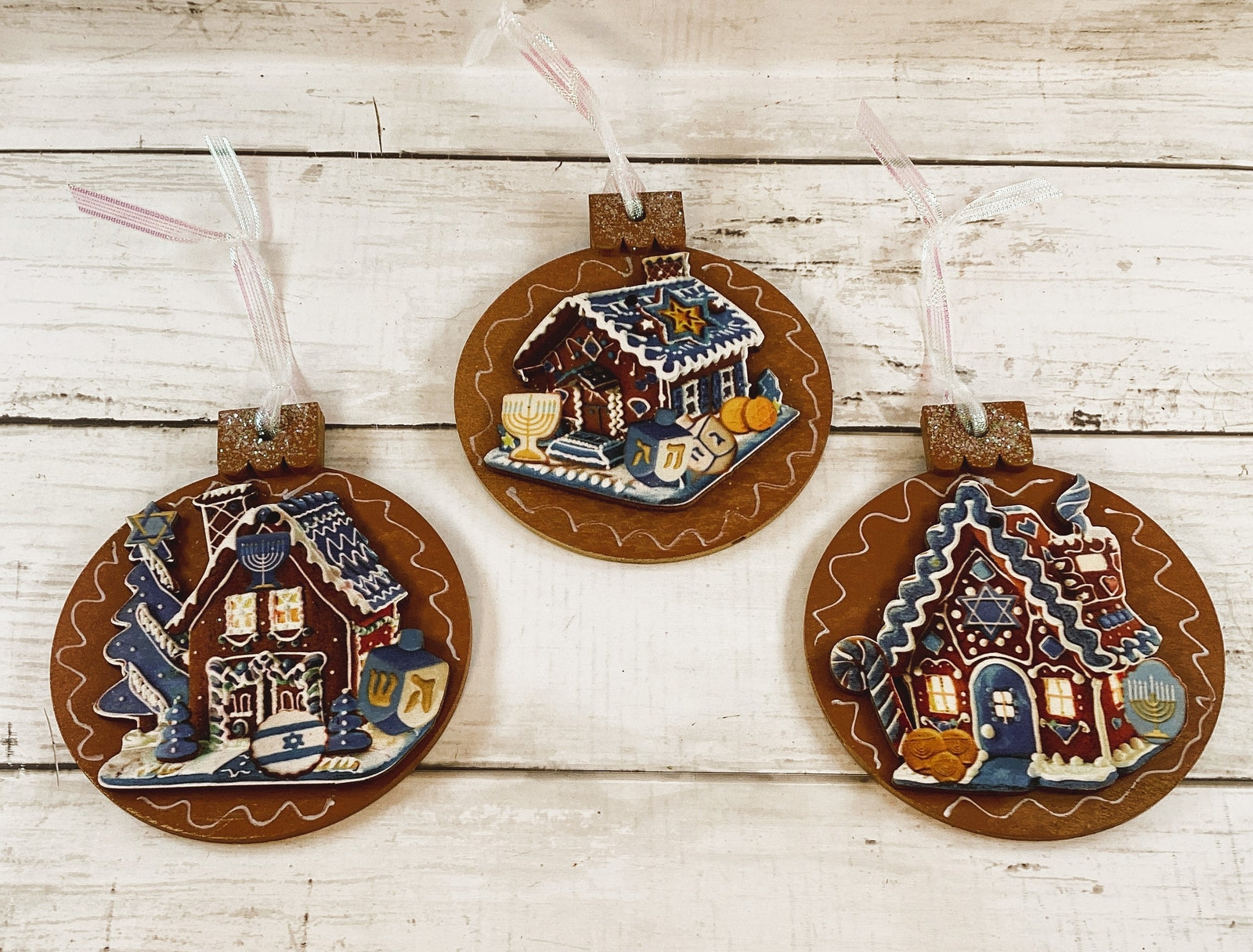 AGD Jewish Decor - Hanukkah Menorah Dreidel Gingerbread Ornaments 12pc