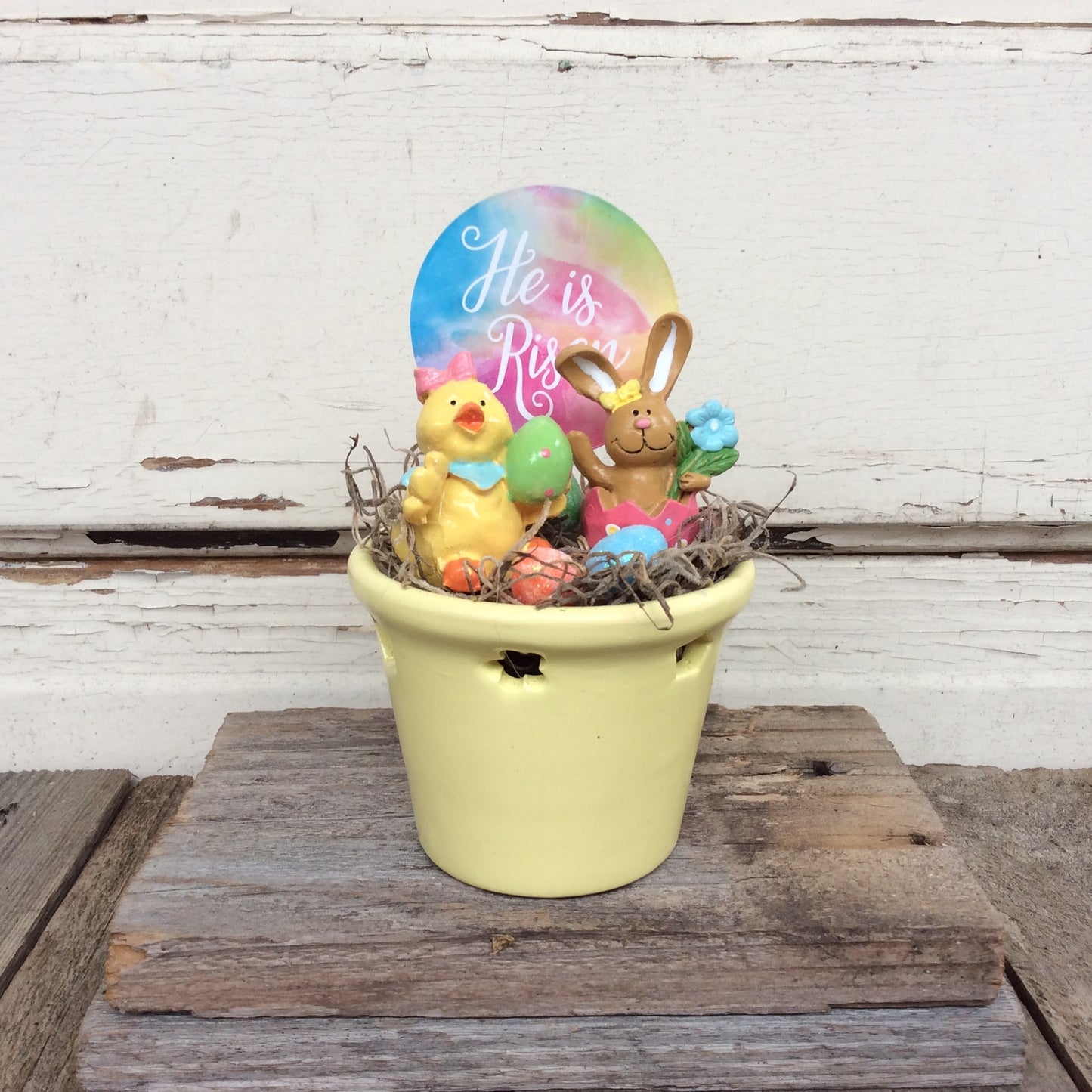 AGD Easter Decor - He is Risen Bunny and Chick Yellow Display