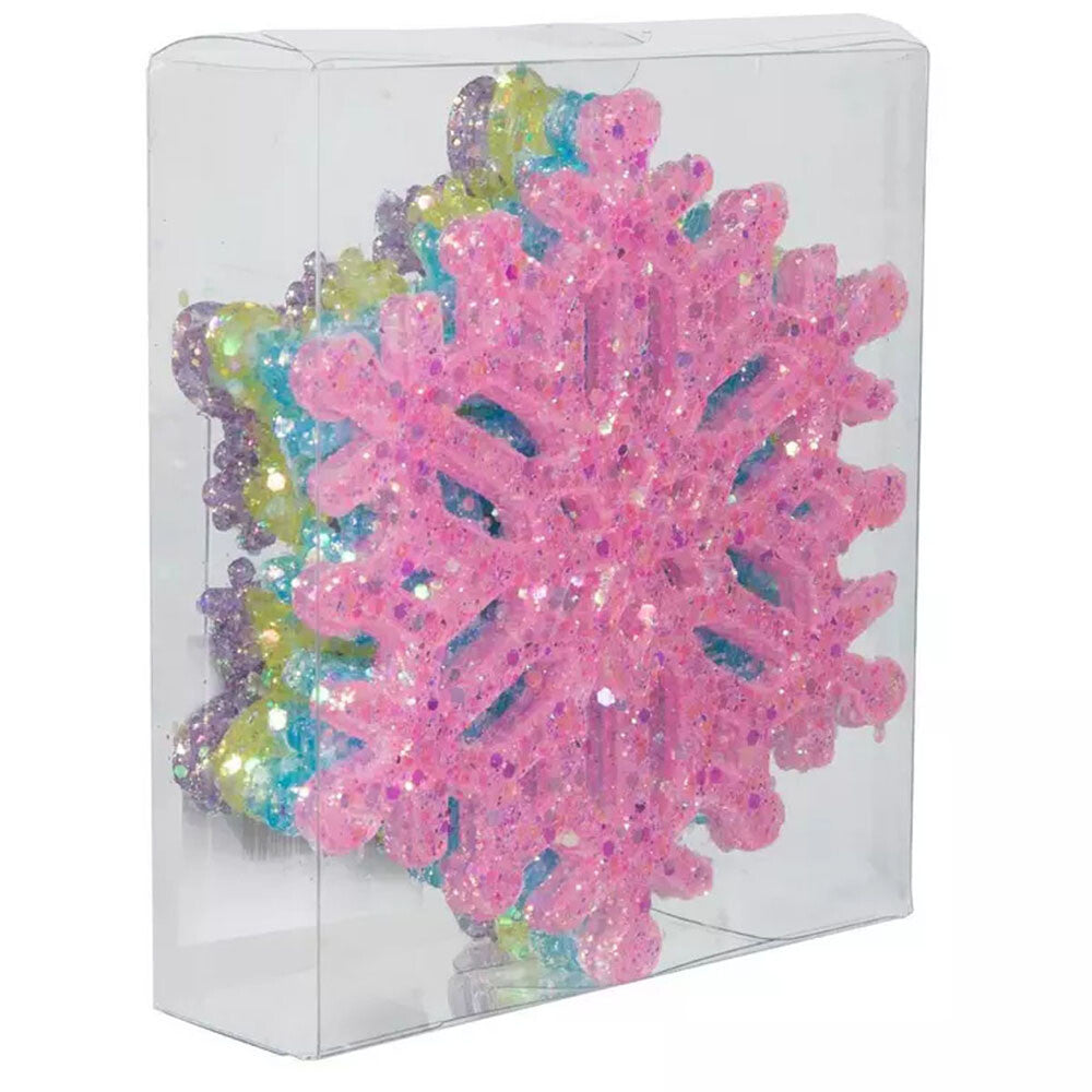 HL Christmas Supply - Pastel Colorful Glitter Snowflakes 12pc Set