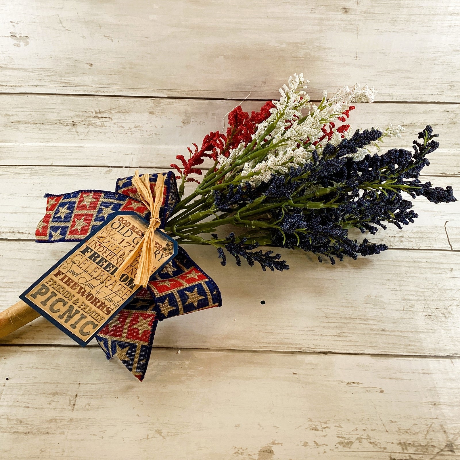 AGD Patriotic Decor - July 4th Red White Blue Artificial Flower Bouquet