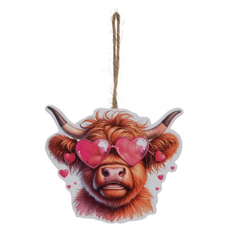 HL Valentines Decor - Highland Cow Head Ornaments 2pc Set