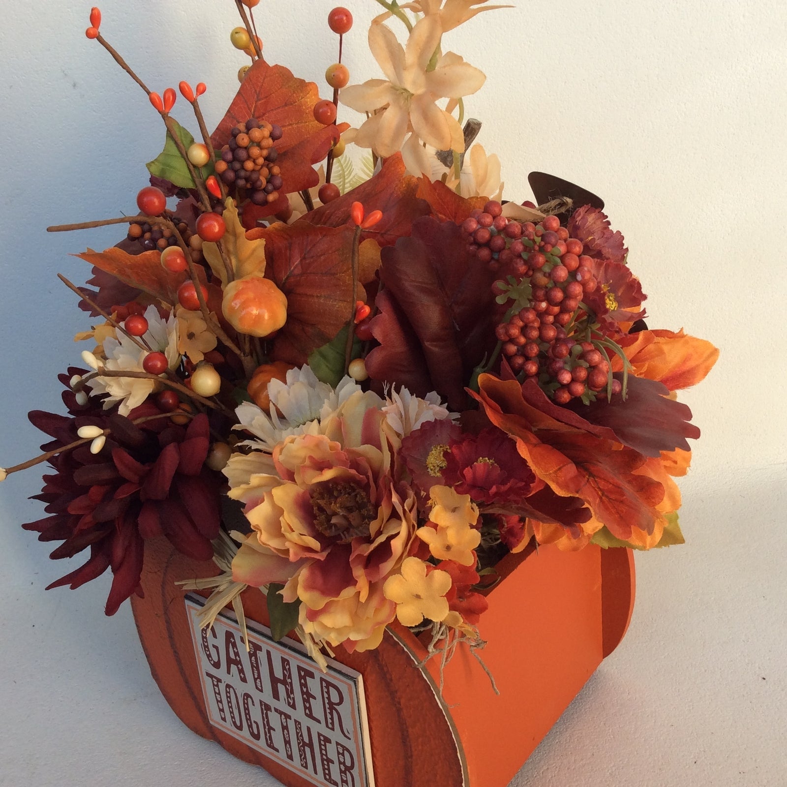 AGD Fall Decor-Harvest Thanksgiving Pumpkin Reversible Artificial Floral Display