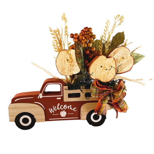 AGD Fall Decor - Chunky Wood Truck Dried Apple Floral Display