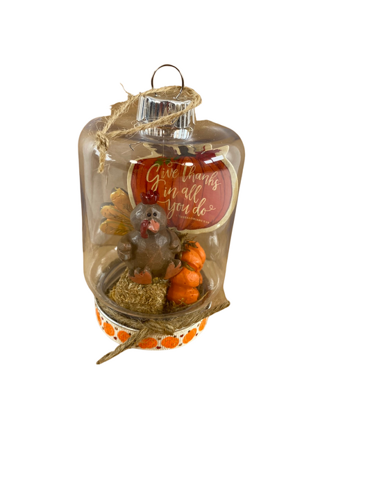 AGD Fall Decor - Give Thanks Resin Turkey Small Mason Jar Ornament