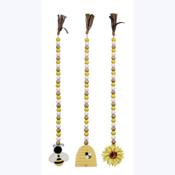 Youngs Spring Decor  – Wood Bead and Bee Hive Sunflower Garlands 3pc Set
