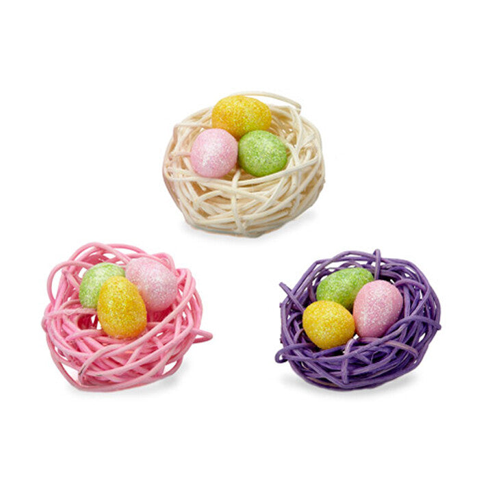 Darice® Glittered Foam Eggs in a Nest: 2 x 2 x 1.5 inches