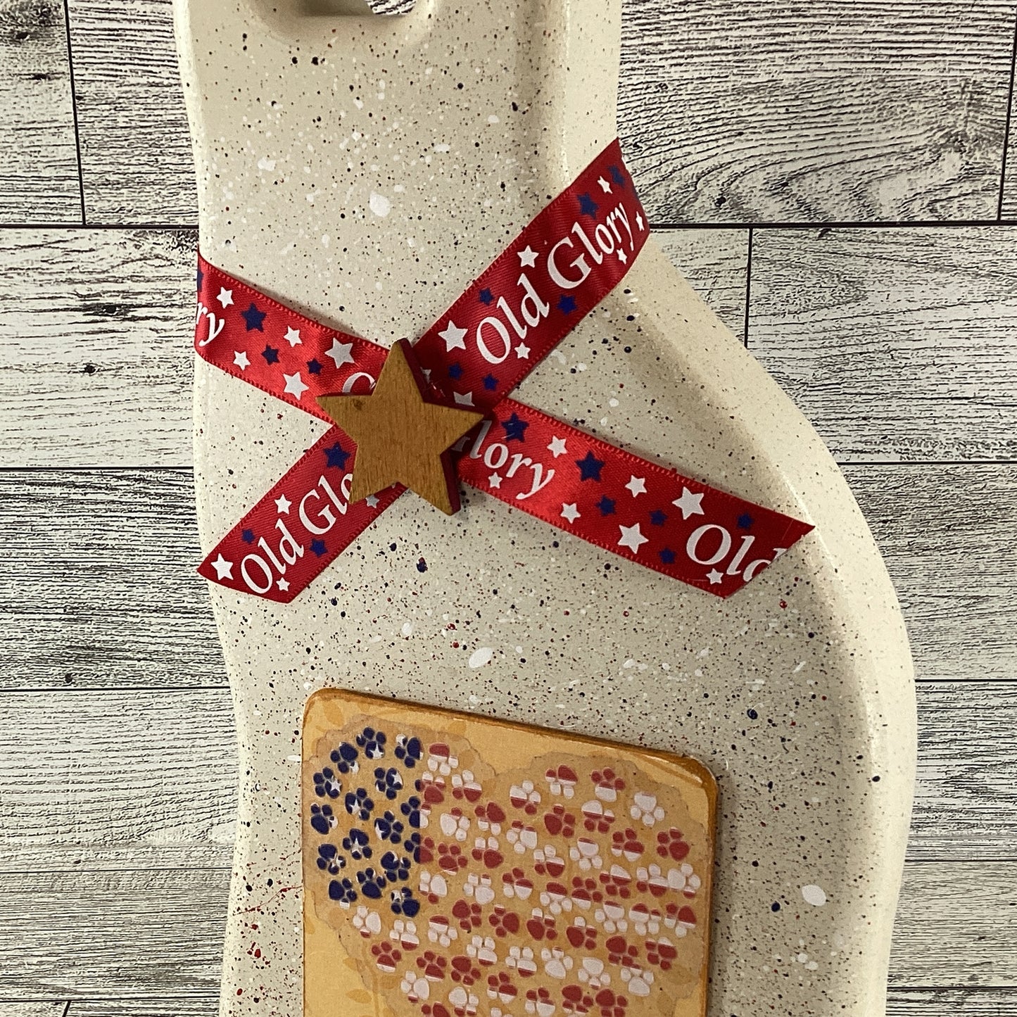 AGD Patriotic Decor - Red White Blue Splatter July 4th Wood Chunky Cat