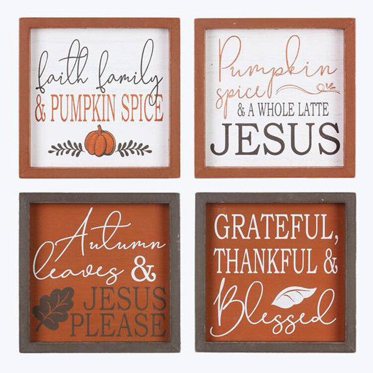 Youngs Fall Decor - Faith Sentiments Tabletop Inset Box Signs 4pc Set