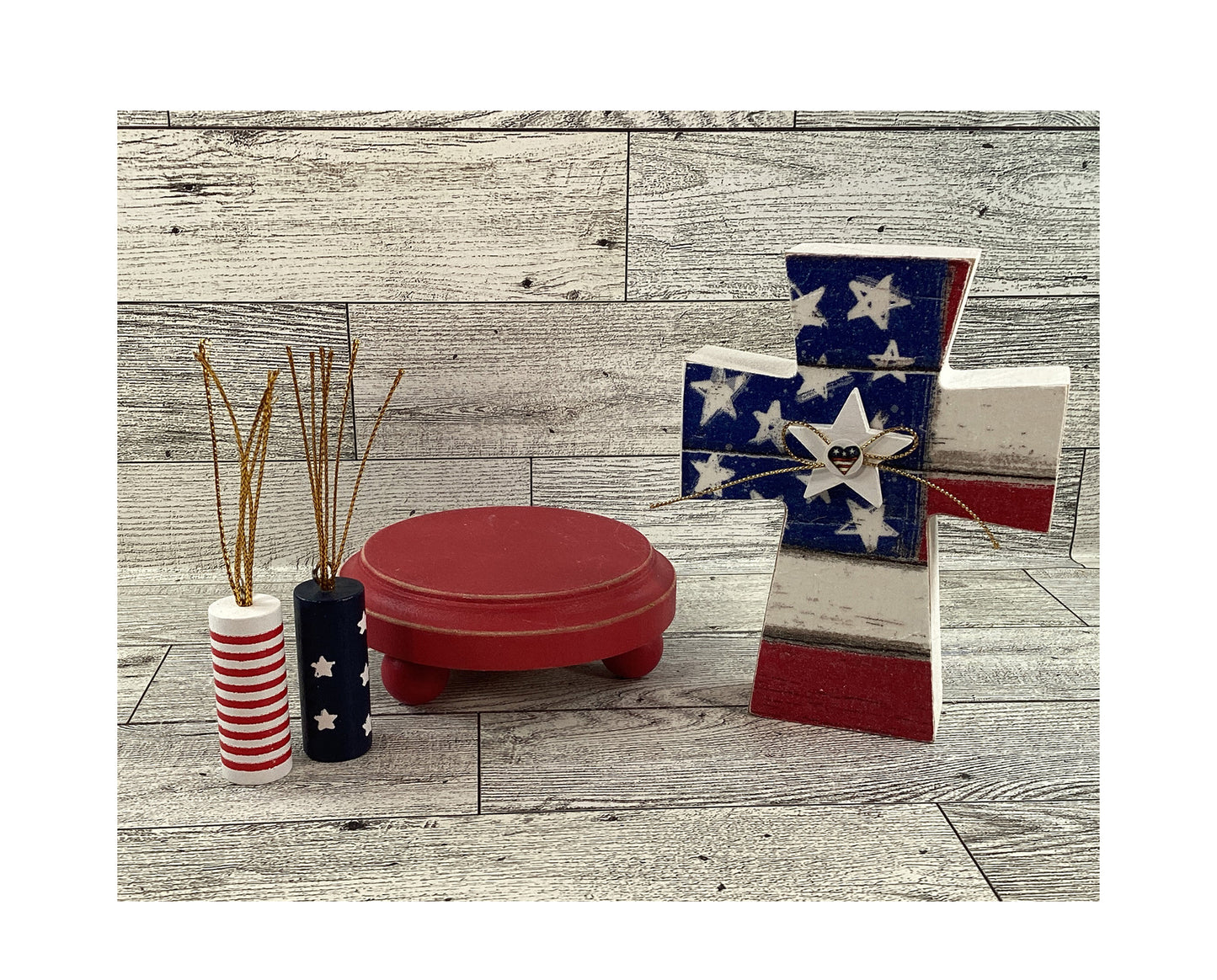 AGD Patriotic Decor - American Flag Decoupage Cross Pedestal Display