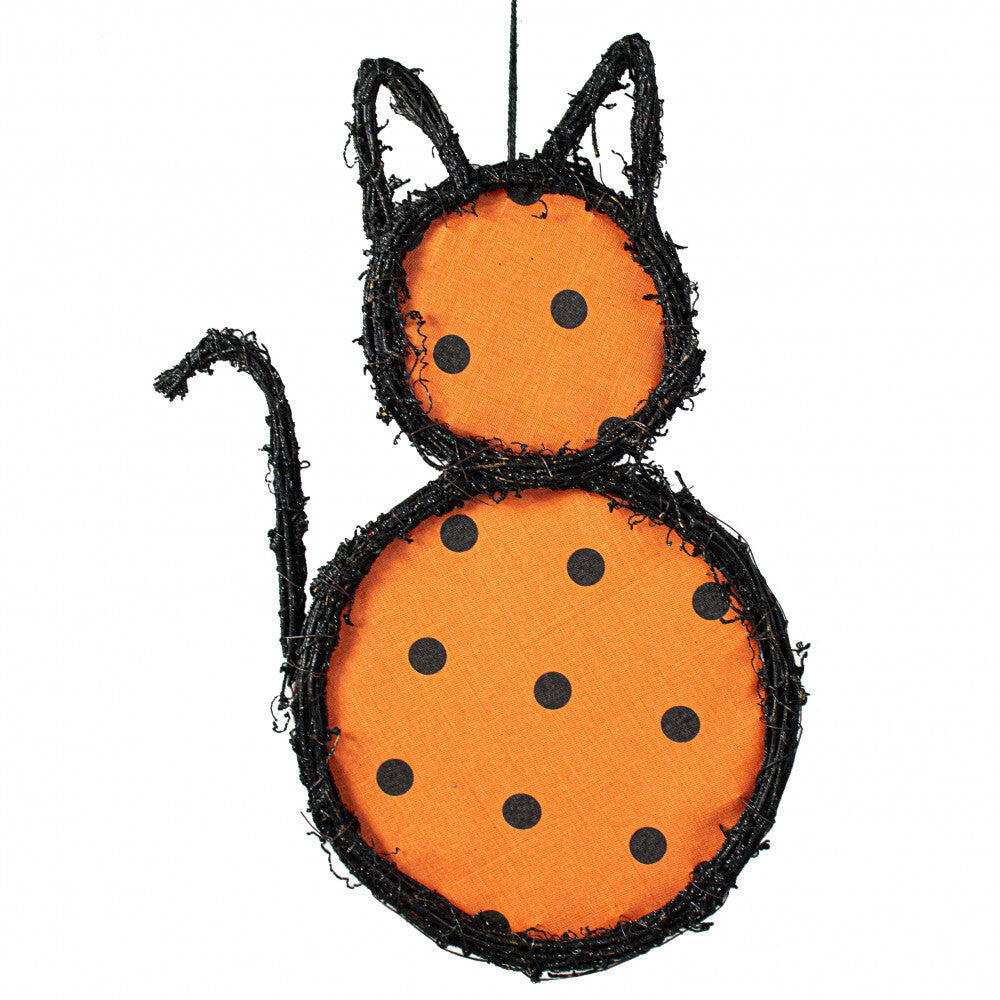  CO Halloween Decor - Fabric and Black Grapevine Cat Door Wreath