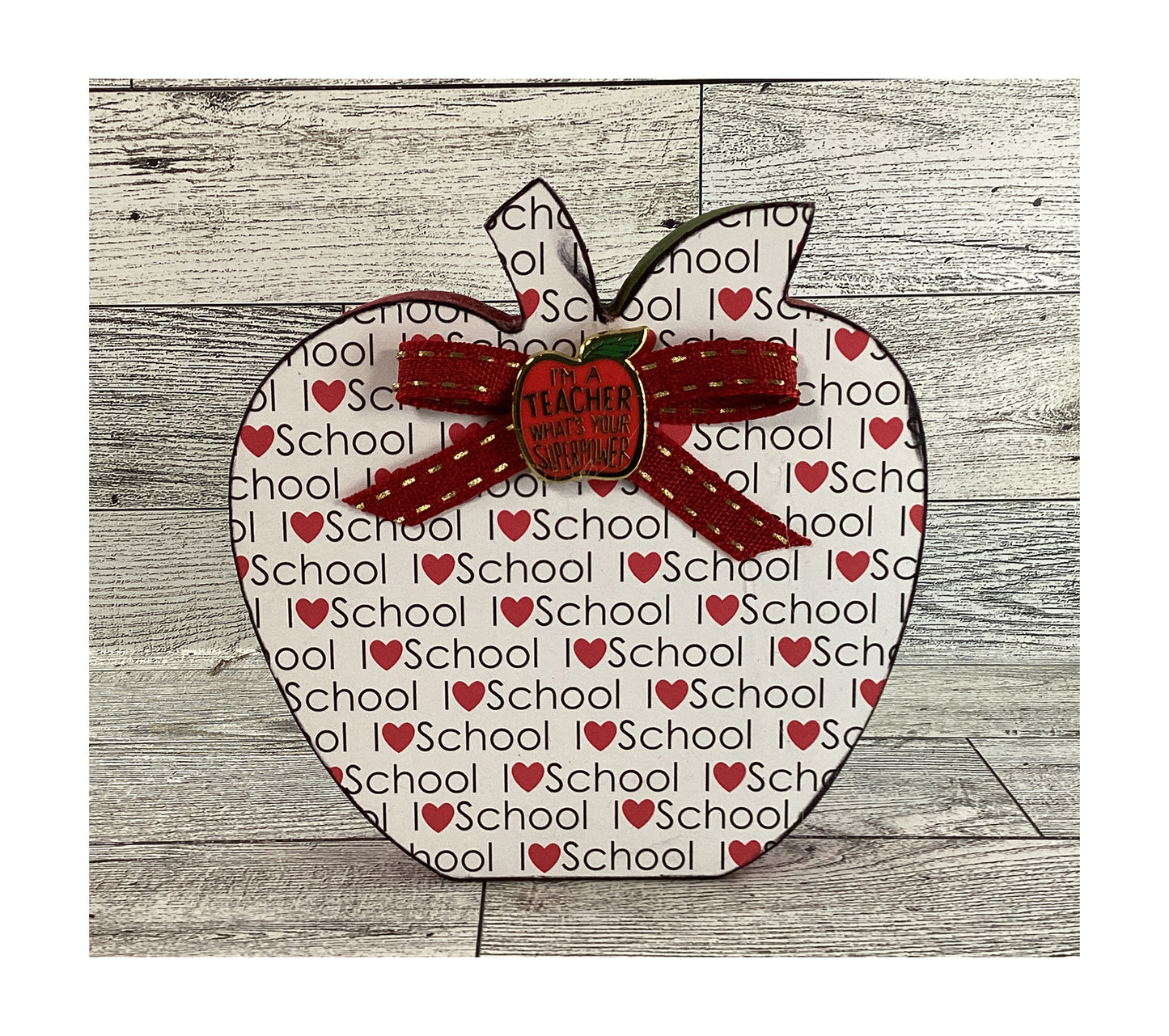 AGD Teacher Gift Decor - Love School Chunky Wood Apple Sitter