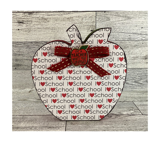 AGD Teacher Gift Decor - Love School Chunky Wood Apple Sitter