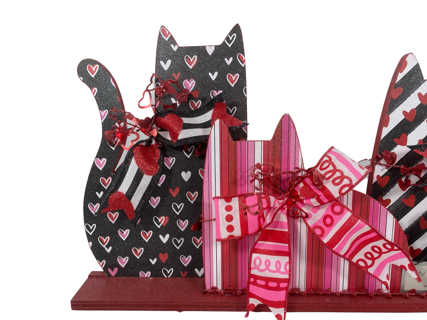 AGD Valentines Decor - With Love Wood Trio Cat Tabletop Decor