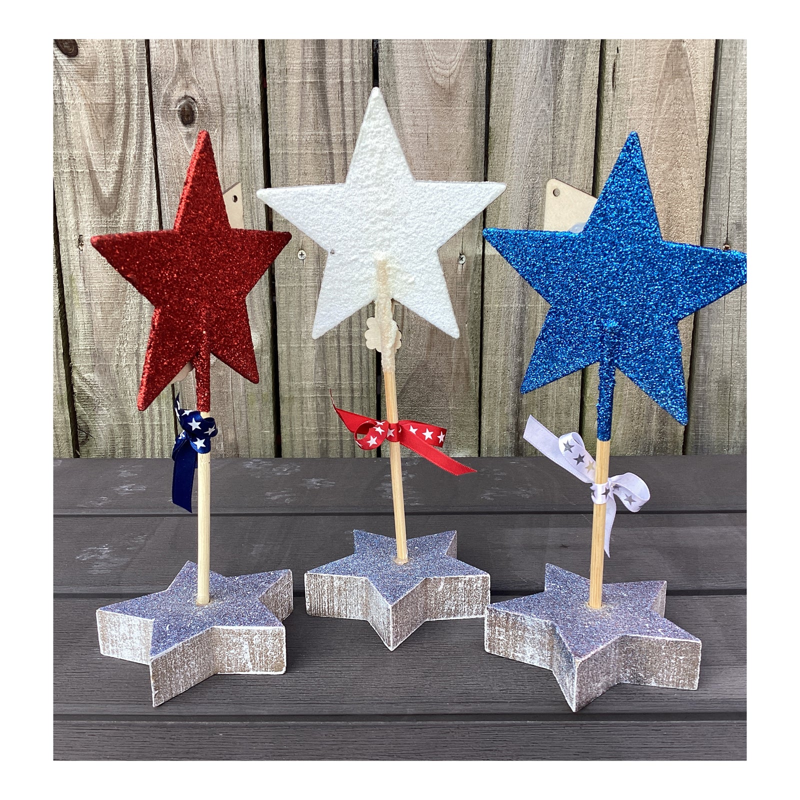 AGD Patriotic Decor - Standing Pedestal Glitter Stars 3pc Set