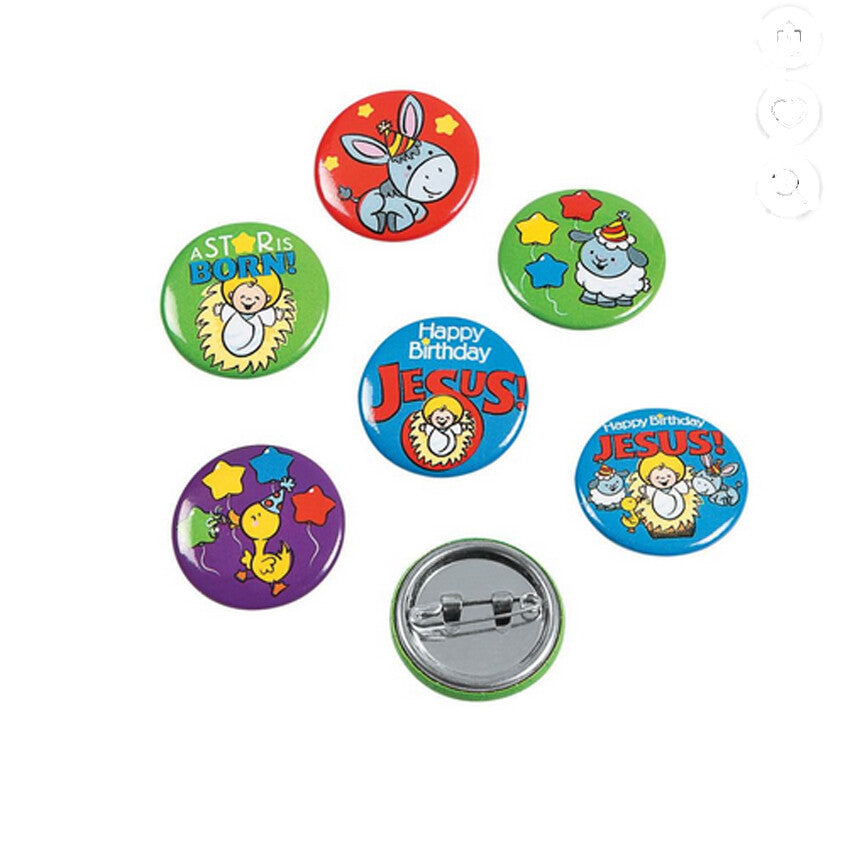 FE-OTC Christmas Supply - Happy Birthday Jesus Mini Buttons 48pc