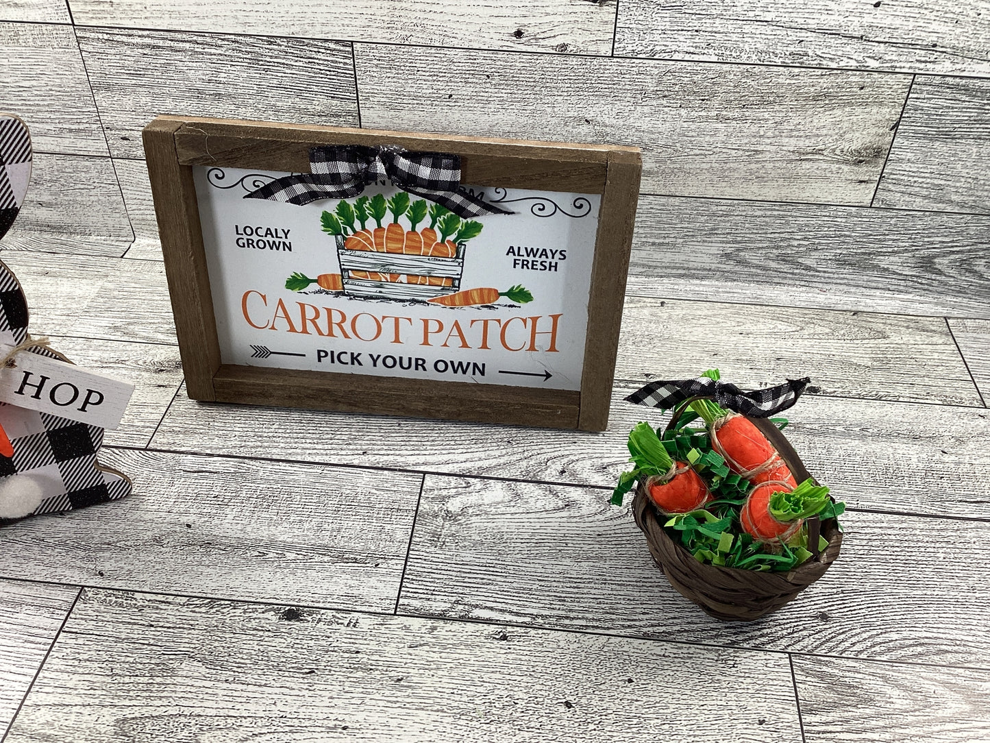 AGD Easter Decor - Bunny Carrot Basket and Carrot Patch Sign Tier Tray 3pc