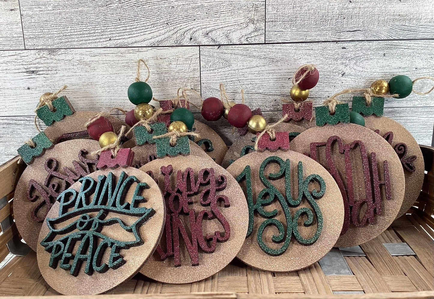 AGD Christmas Decor -  Names of God Advent Layered Wood Ornaments 12pc