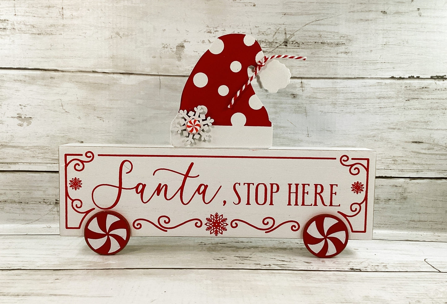 AGD Christmas Decor - Red White Candy Santa Hat  Stop Here Signs 2pc