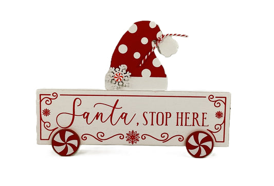 AGD Christmas Decor - Red White Candy Santa Hat  Stop Here Signs 2pc