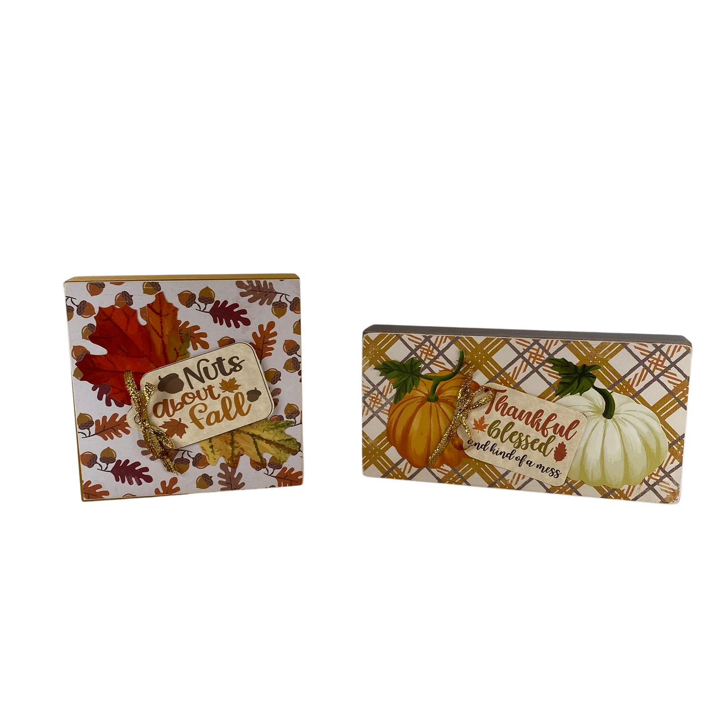AGD Fall Decor - Hey Pumpkin Fall Breeze Reversible Block Signs 2pc Set