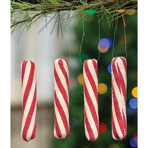 CWI Christmas Decor - Prim Fabric Stuffed Candy Cane Stick 4pc Set