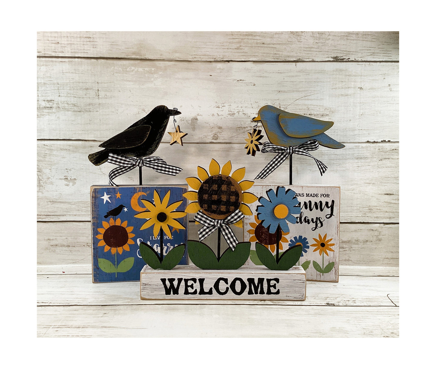 AGD Fall Decor - Farmhouse Welcome Sunflower Crow Blue Bird 3pc