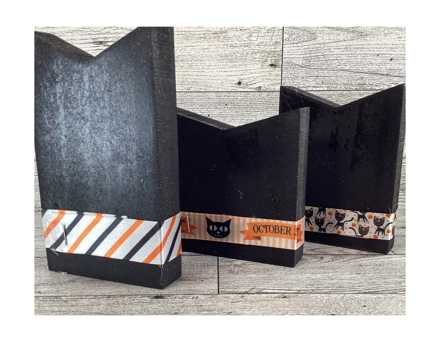 AGD Halloween Decor - Happy Cat O Ween Chunky Wood Cats 4pc Set