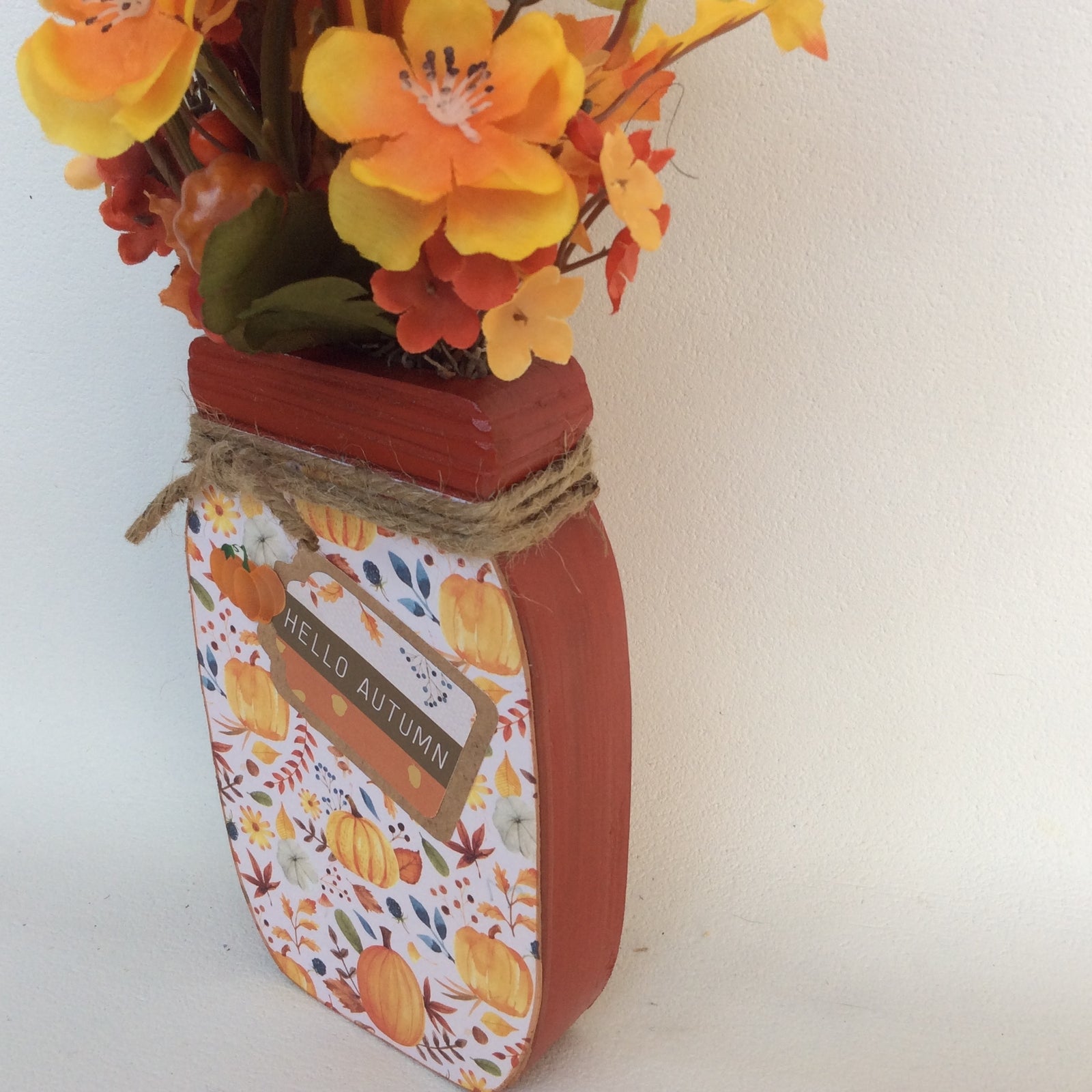 AGD Fall Decor - Hello Autumn Floral Wood Mason Jar Display