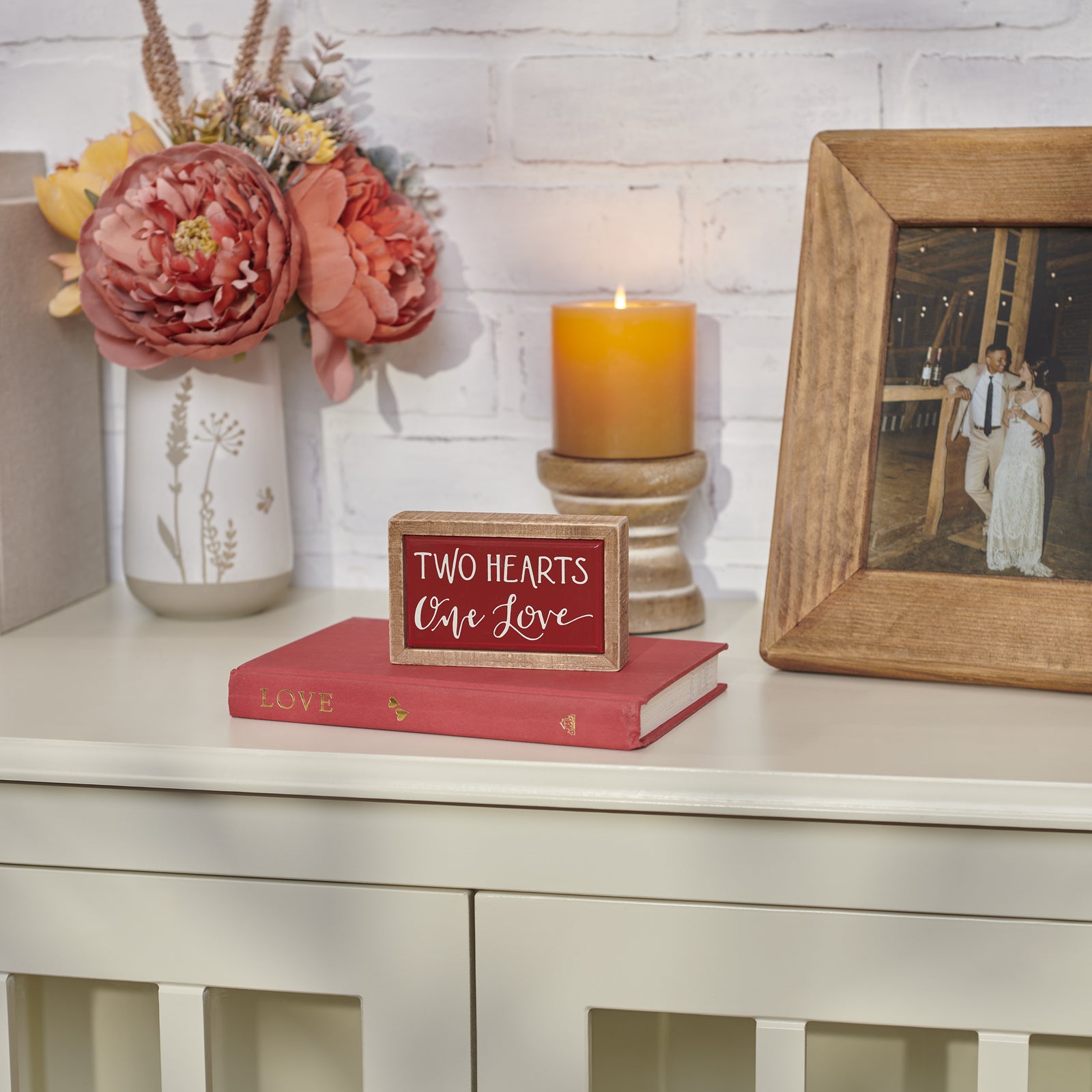 PBK Valentines Decor - Two Hearts One Love Mini Tier Tray Sign