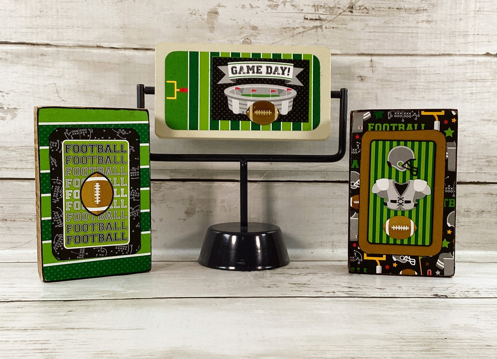 AGD Fall Decor -  Football Helmet Reversible End Zone Sign Tier Tray 3pc Set