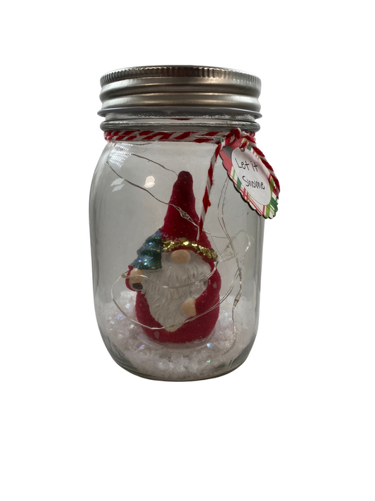 AGD Christmas Decor - Let it Snome Santa Gnome Lighted Mason Jar