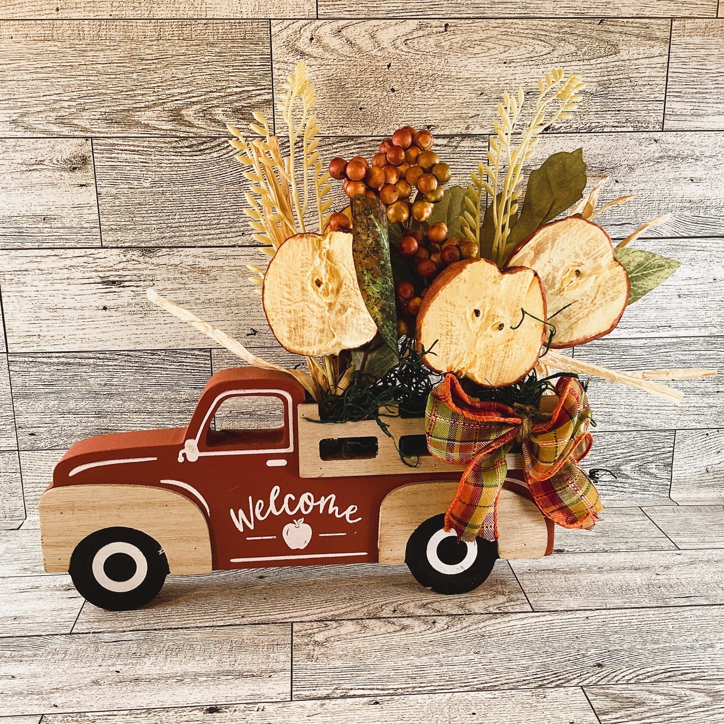 AGD Fall Decor - Chunky Wood Truck Dried Apple Floral Display