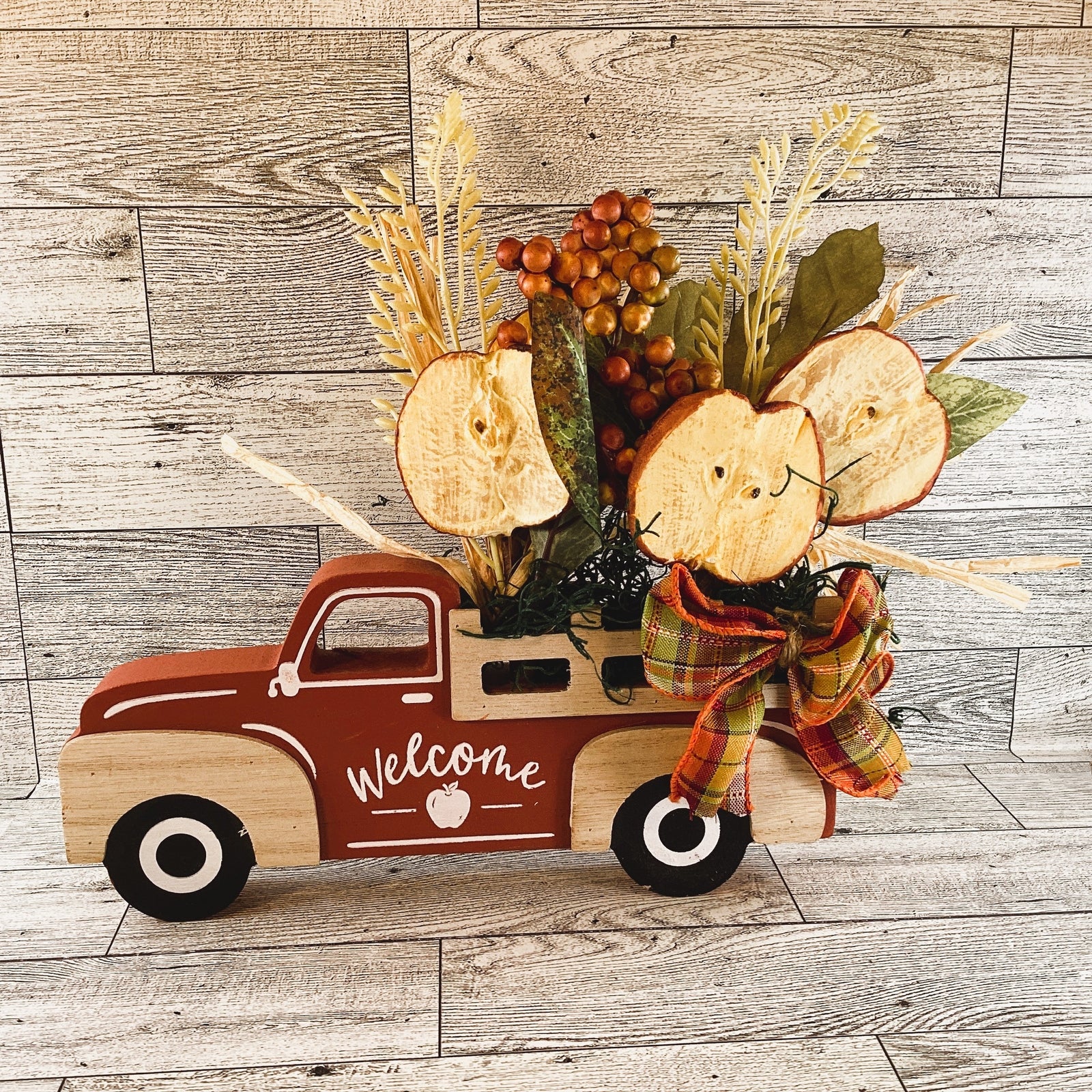 AGD Fall Decor - Chunky Wood Truck Dried Apple Floral Display